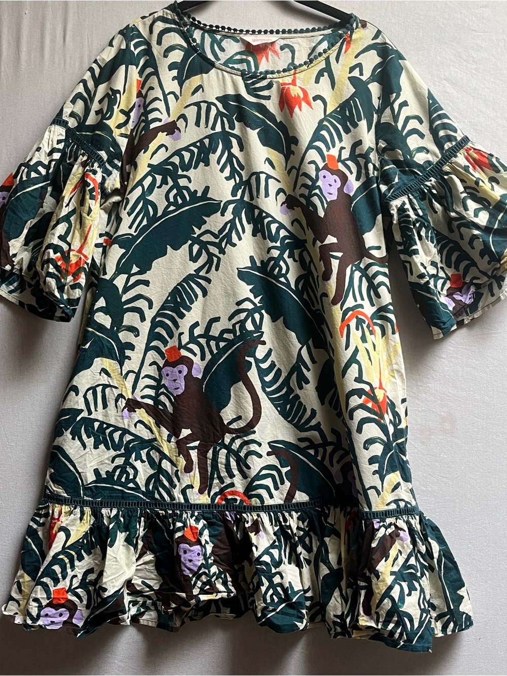 Gorman Organic Cotton Monkey Print Drop Waist Dress Size S